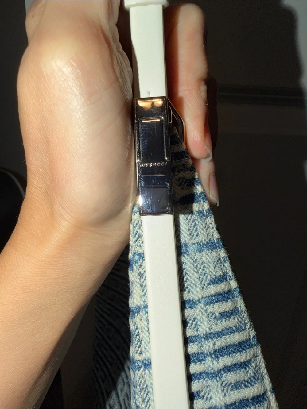 Givenchy Denim Logo Jacquard Shoulder Bag in Blue and White